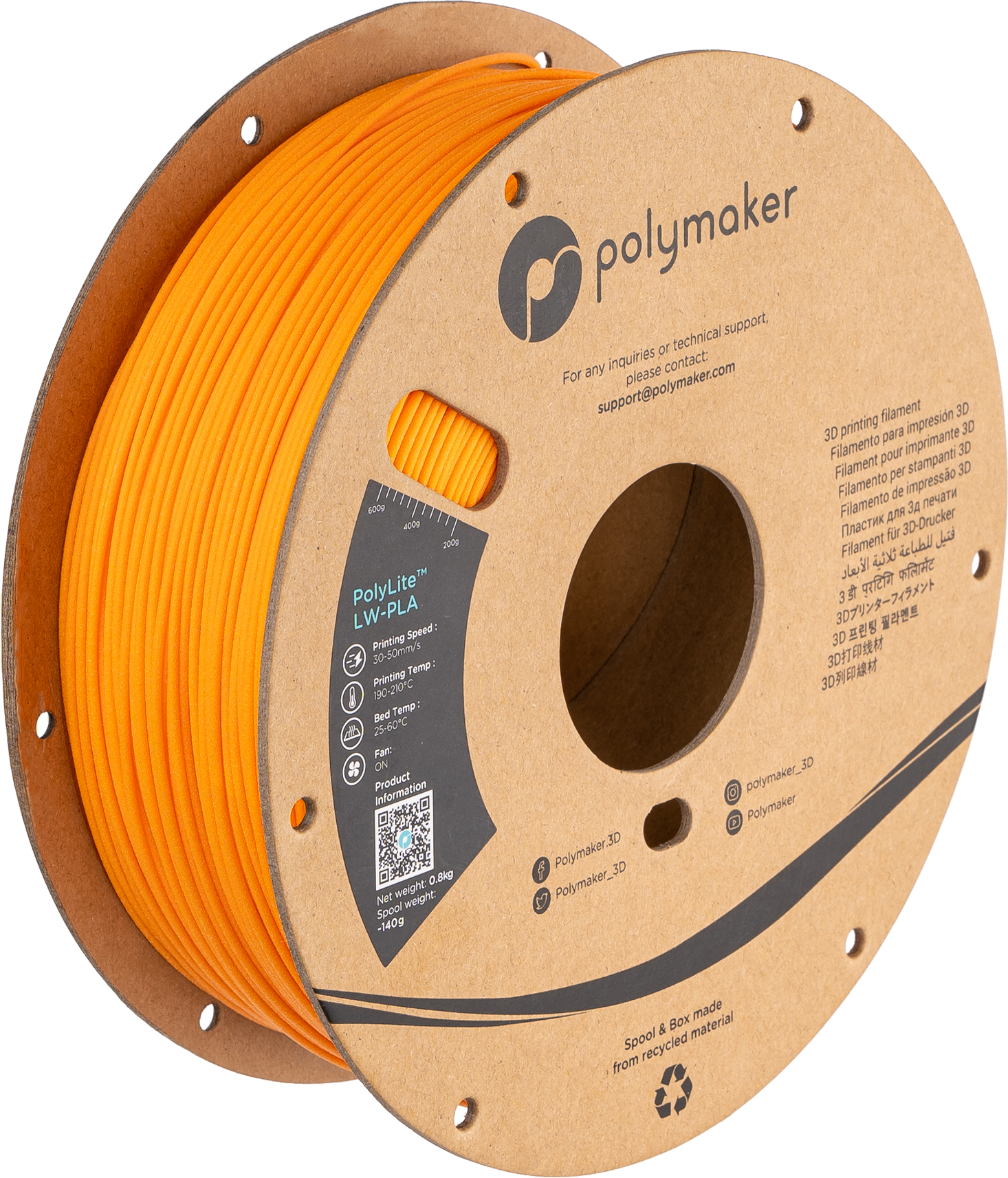 PolyLite™ LW-PLA - Bright Orange
